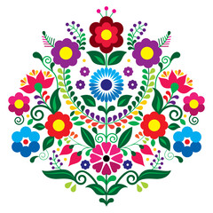 Wall Mural - Mexican traditional floral embroidery style vector design composition with flowers, vibrant pattern inspired by folk art from Mexico
 