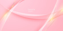Pink Abstract Background Design Decorated With Elegant Golden Curves. Vector Illustration