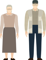 Wall Mural - Mature people. Asian old woman and old man in full length on a white background. Flat vector illustration