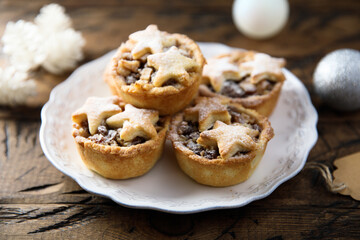 Wall Mural - Traditional festive mince pies on a plate