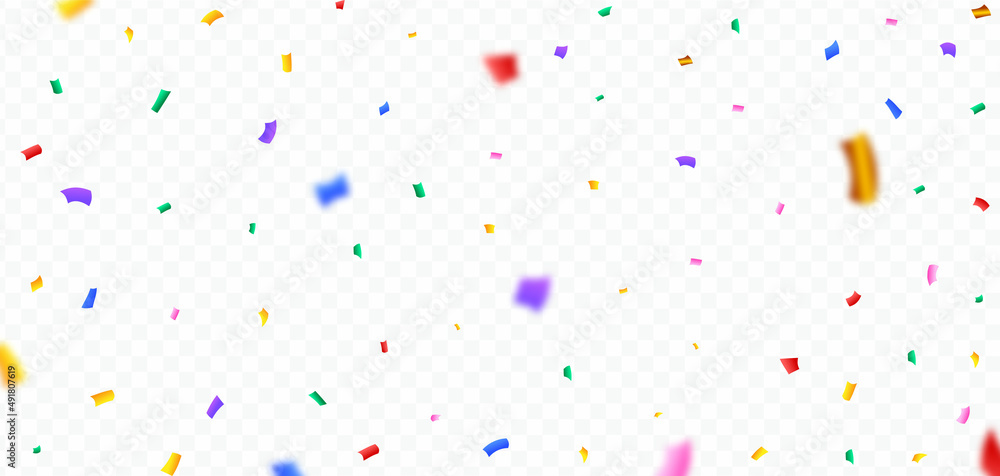 Multicolor confetti and tinsel explosion on a transparent background ...