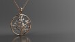 tree and petal pendant in rose gold and diamond 3d render