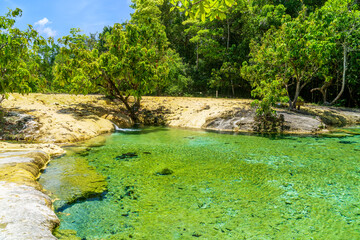 Wall Mural - Beautiful crystal clear Emerald Pool, or Sa Morakot, famous natural swimming place and tourist destination in the Krabi, Thailand.