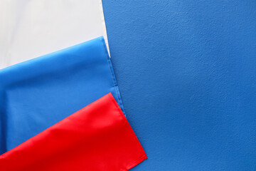 Wall Mural - Russian flag on blue background, closeup