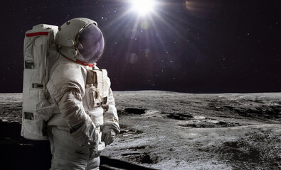 Wall Mural - astronaut on surface of moon. artemis lunar space program. moonwalk of spaceman. elements of this im