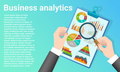 Wall Mural - business analytics.a businessman studies infographics and business reporting.poster in business styl