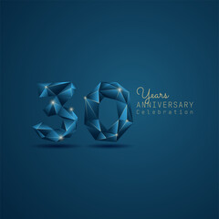 Wall Mural - 30 years anniversary logotype with blue low poly style. Vector Template Design Illustration.