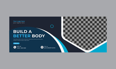 Trandy Fitness gym facebook cover template and web banner Advertising sale promo banner vector template design