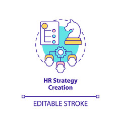 Sticker - HR strategy creation concept icon. Business planning. Working skills abstract idea thin line illustration. Isolated outline drawing. Editable stroke. Arial, Myriad Pro-Bold fonts used