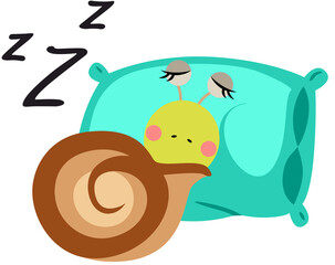 Funny snail sleeping with pillow