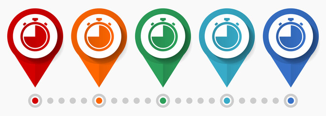 Fototapete - Stopwatch concept vector icon set, flat design watch pointers, infographic template easy to edit