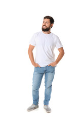 Wall Mural - Handsome man in t-shirt on white background