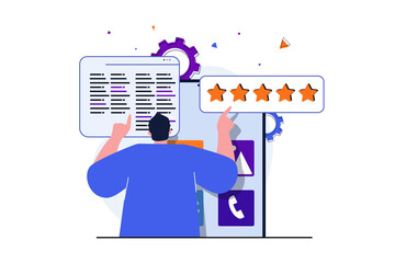 App development modern flat concept for web banner design. Programmer works and optimizes code, programs and creates software, application usability. Illustration with isolated people scene