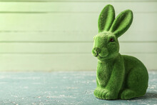Cute Green Easter Bunny On Color Background