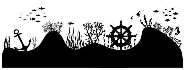Wall Mural - bottom of the sea black silhouette, isolated vector