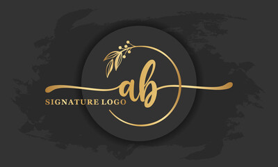 golden signature logo for initial letterLetter Ab. Handwriting vector illustration image