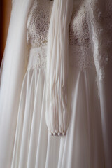 Wall Mural - Close up view white wedding dress. Classic wedding dress styles concept