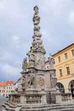 Kutna Hora, Central Bohemia, Czech Republic, 5 March 2022: Plague Column Of Virgin Mary Immaculate, Column And Baroque Statues Of Saints And Apostles, Medieval Architecture Gothic And Renaissance