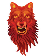 angry wolf face illustration white background red