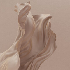 Wall Mural - Elegant Floating beige textile in air, cloth dynamic abstract background, fabric fly 3d rendering