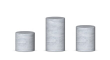 Realistic Grey Pedestal Stages For Product Presentation Or Winner Steps