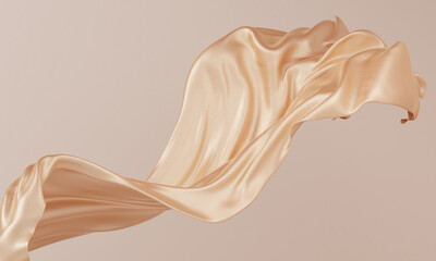 Gold silk fabric background, 3d rendering golden cloth material beautiful folds.