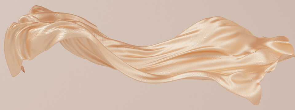 Wall Mural - Gold silk fabric design element, 3d rendering golden cloth material flying in the wind