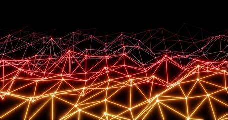 Orange and red lines and dots connecting technology and science style. 3d rendering.