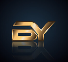 Modern Initial logo 2 letters Gold simple in Dark Background with Shadow Reflection BY