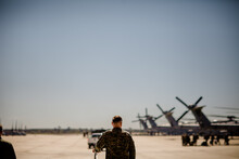 Soldier Standing On Tarmac At Miramar Military Base In San Diego