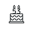 Birthday cake line icon with candle number 53 (fifty-three). Vector.