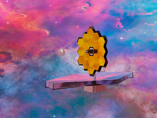 Wall Mural - james webb telescope somewhere in extreme deep outer space. 3d rendered illustration.
