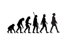 Theory Of Evolution Of Man Silhouette From Ape To Woman. Vector Illustration