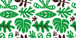 Green jungle leaf doodle shapes seamless pattern. Trendy colorful tropical leaves background design. Monstera plant decoration wallpaper, childish nature symbols.