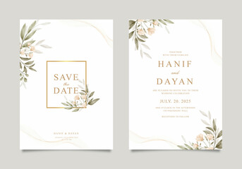 Wall Mural - Beautiful wedding invitation template set with watercolor floral
