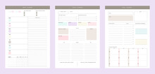 (Pastel) 3 Set Of Minimalist Planners. Today And Weekly And Goal Planner Template. Clear And Simple Printable To Do List. Business Organizer Page. Paper Sheet. Realistic Vector Illustration.