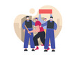 © roundsquid - A man was detained by police during a riotous demonstration. The demonstration group brought wood and posters. Demonstration vector illustration.
