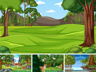 Wall Mural - Four scenes with green fields