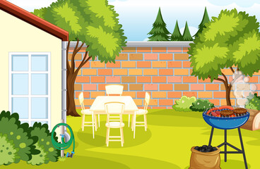 Wall Mural - Scene of backyard with a fence