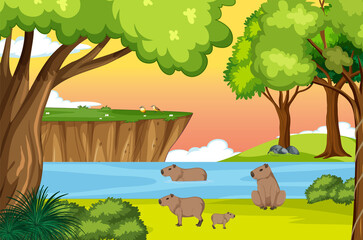 Wall Mural - Scene with wombats by the river