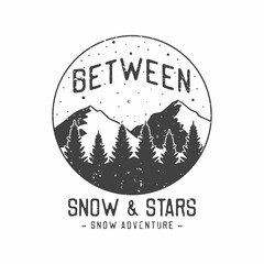 american vintage illustration between snow & stars snow adventure for t shirt design