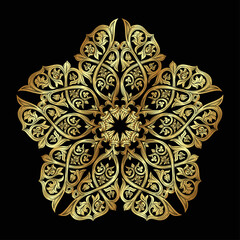 Wall Mural - Interlacing circular abstract ornament in the medieval, romanesque style. Mandala. Element for design. hand drawing vector illustration in gold and black.