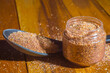 Dry Rub Spice on a Vintage Spoon,wooden table in the background