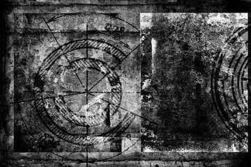 Wall Mural - Abstract grunge futuristic cyber technology background. Sci-fi circuit design. Blueprint on old grungy surface. Futuristic technology design. Cyber punk backdrop	