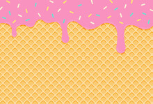 Vector Background With Melted Ice Cream And A Waffle Cone For Banners, Greeting Cards, Flyers, Social Media Wallpapers, Etc.