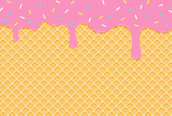 vector background with melted ice cream and a waffle cone for banners, greeting cards, flyers, social media wallpapers, etc.