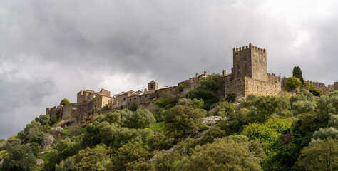 Sticker - view of the castle of Castellar de la Frontera under an overcast expressive sky