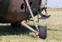 Alouette III Helicopter Landing Gear On Grass Close-up