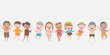 Children various nationalities in the summer beach child in swimsuit.