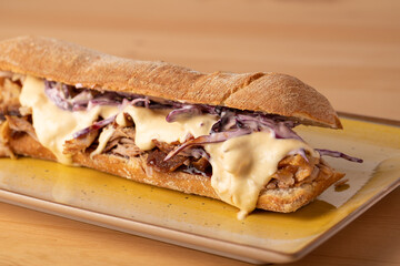 Wall Mural - tasty melted cheese on pulled pork sandwich